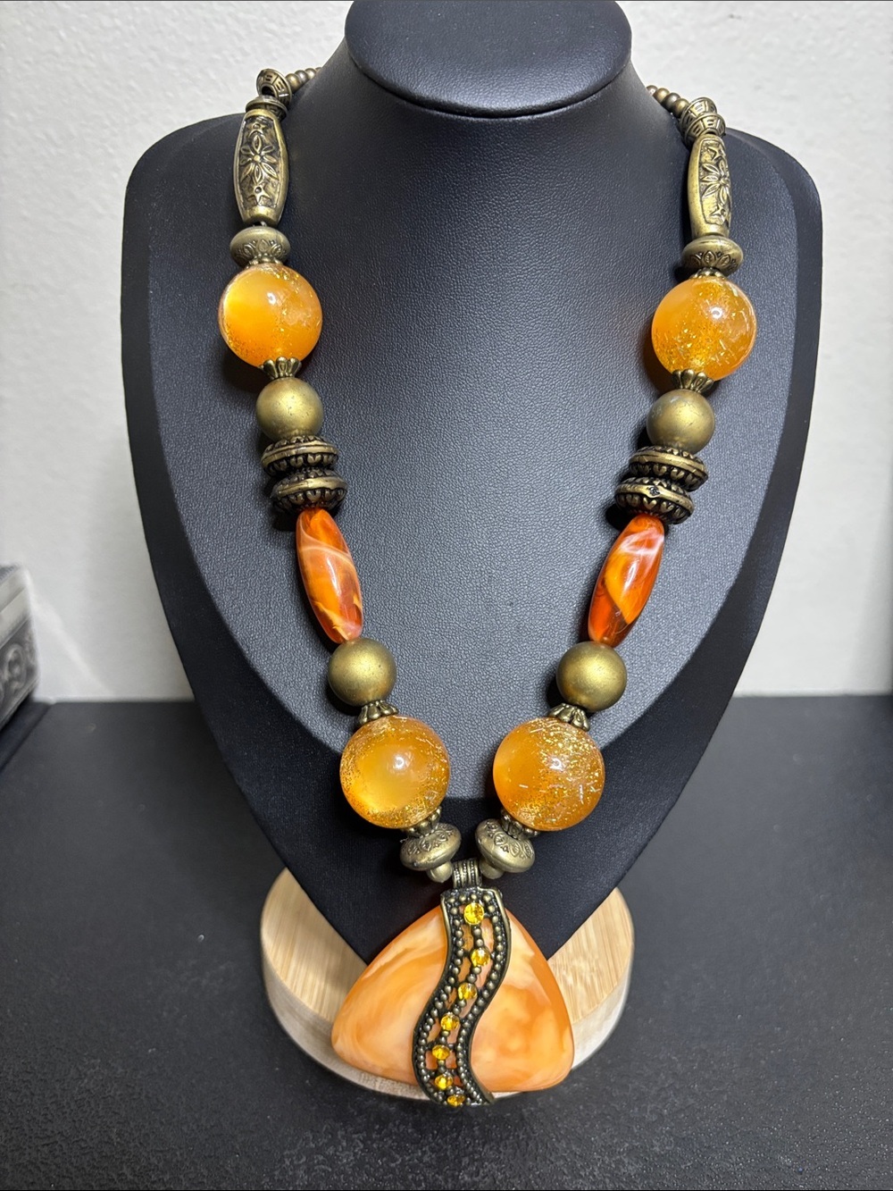 Vintage-Style Chunky Beaded Orange Statement Necklace